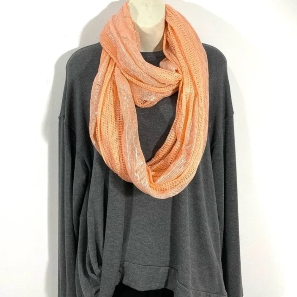 Peach & Silver Shimmer Gauzy Infinity Scarf